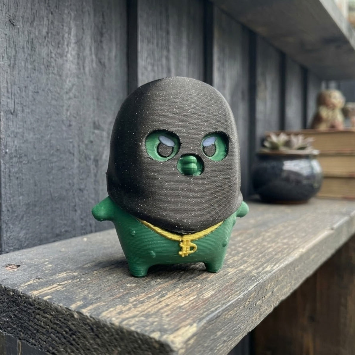 Cute Boss Pickle Keychain & Desk Figure, 3D Printed Ski Mask Bandit Gamer Gift