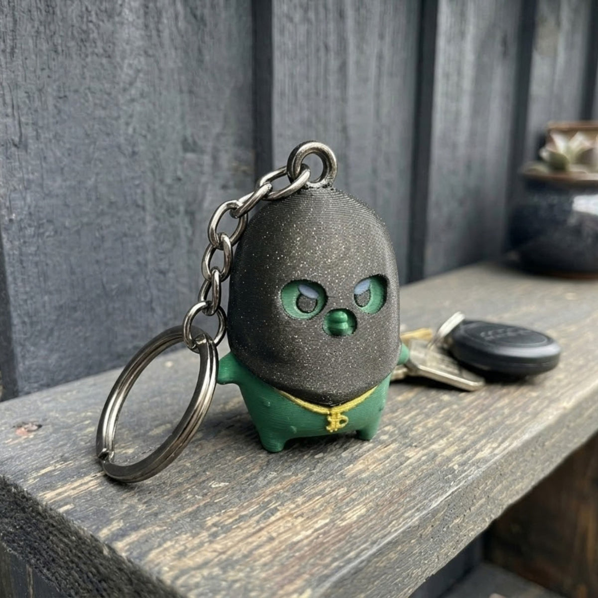 Cute Boss Pickle Keychain & Desk Figure, 3D Printed Ski Mask Bandit Gamer Gift