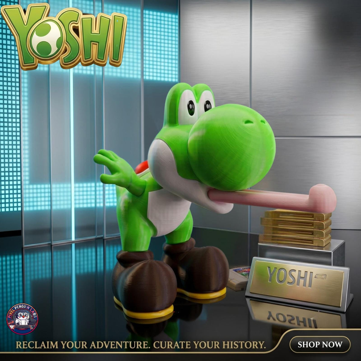 3D-Printed Yo-Shi Figurine – Dynamic Pose, Gaming Desk Decor