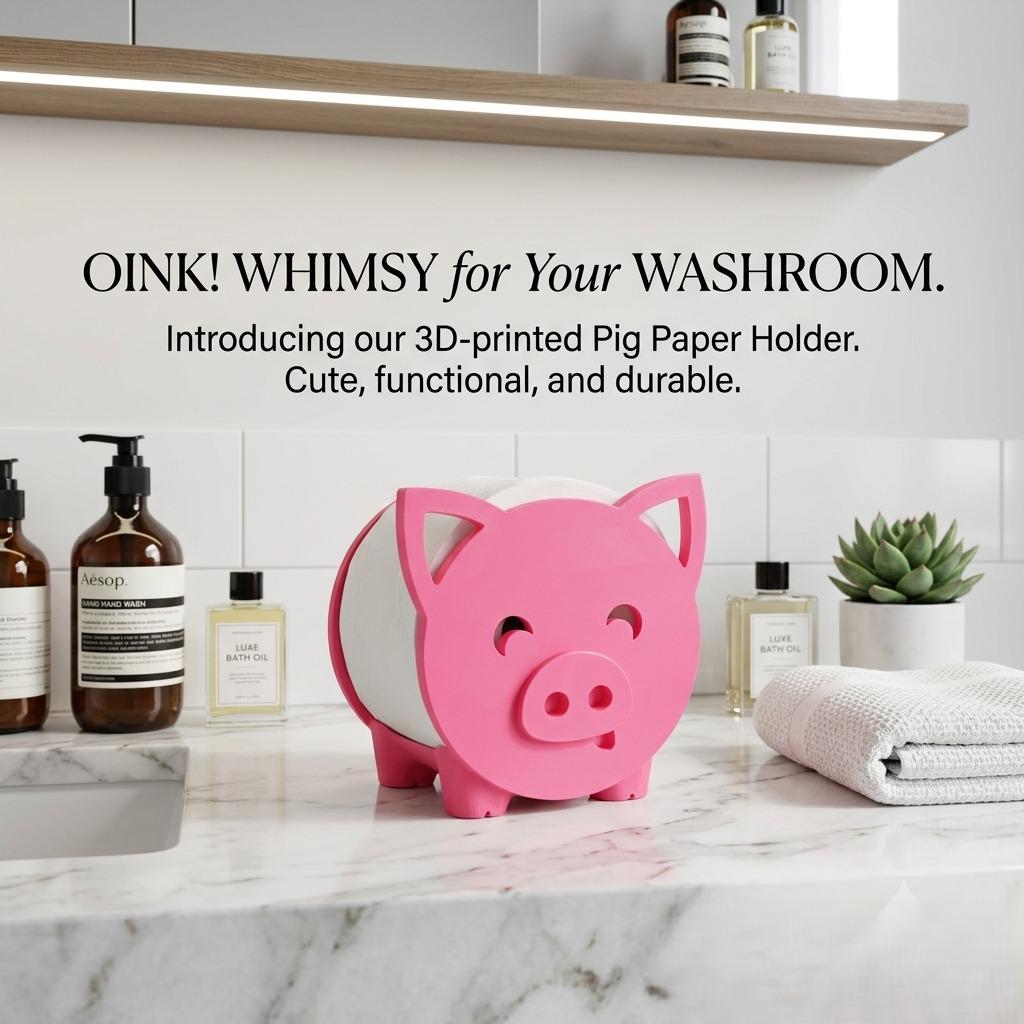 3D-Printed Pig Toilet Paper Holder – Whimsical Washroom Decor