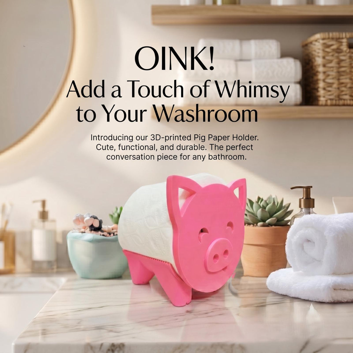 3D-Printed Pig Toilet Paper Holder – Whimsical Washroom Decor