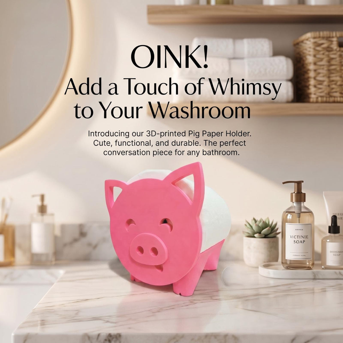 3D-Printed Pig Toilet Paper Holder – Whimsical Washroom Decor