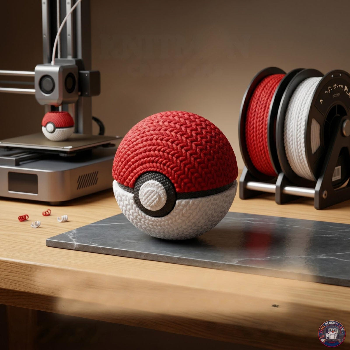 Knitted Poké Ball - 3D Printed