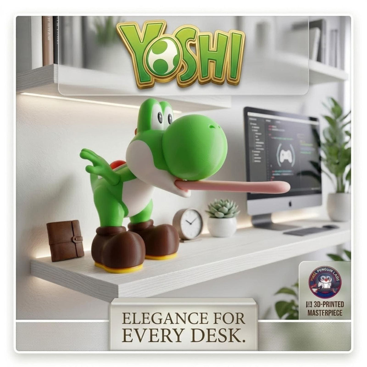 3D-Printed Yo-Shi Figurine – Dynamic Pose, Gaming Desk Decor