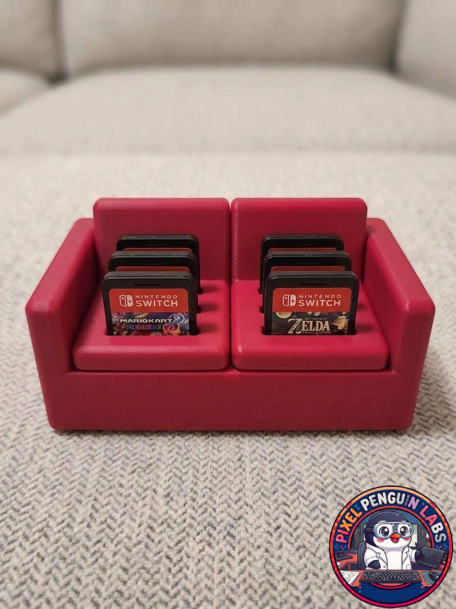 3D Printed Miniature Couch Switch Game Holder - 6 Cartridge Display Organizer