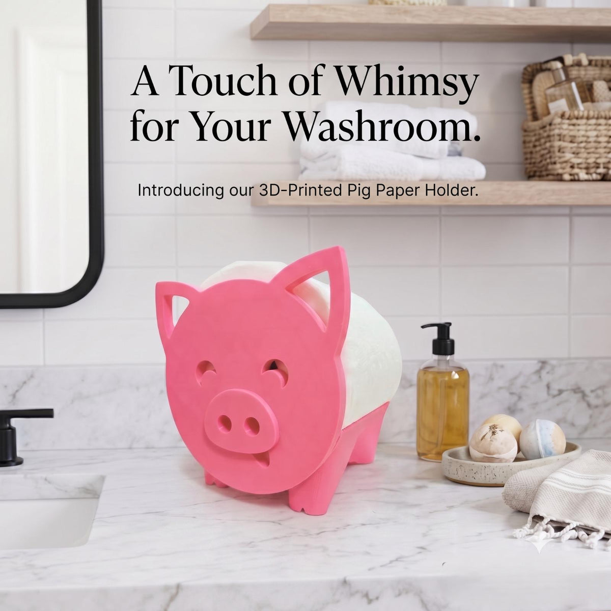 3D-Printed Pig Toilet Paper Holder – Whimsical Washroom Decor