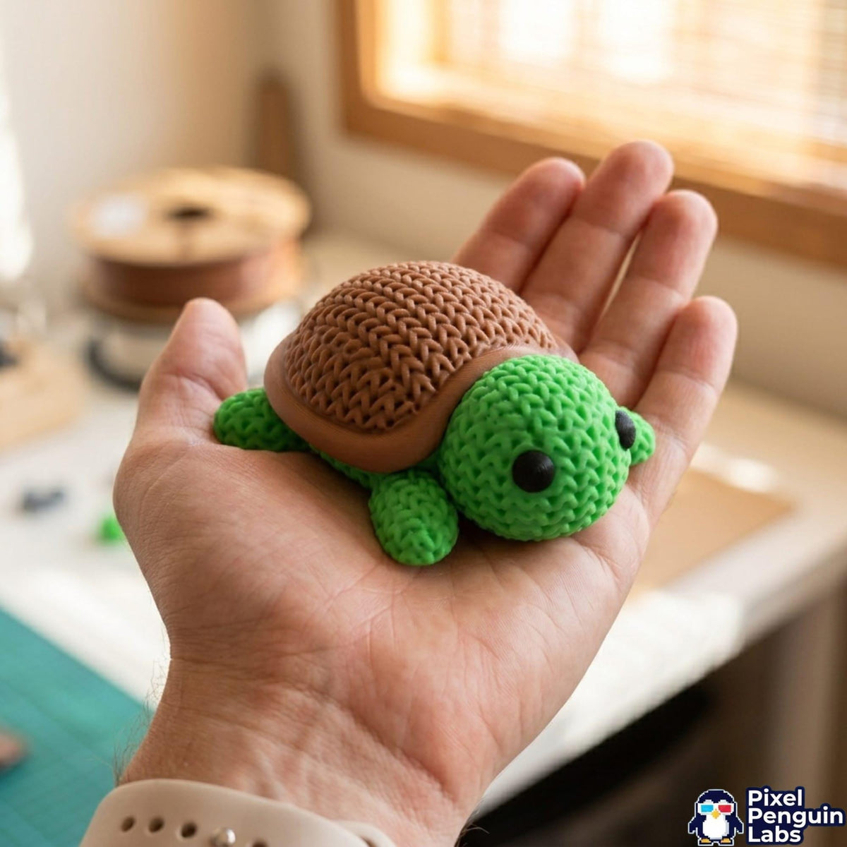 3D Printed Knitted-Texture Turtle Figurine – Whimsical Desk Companion