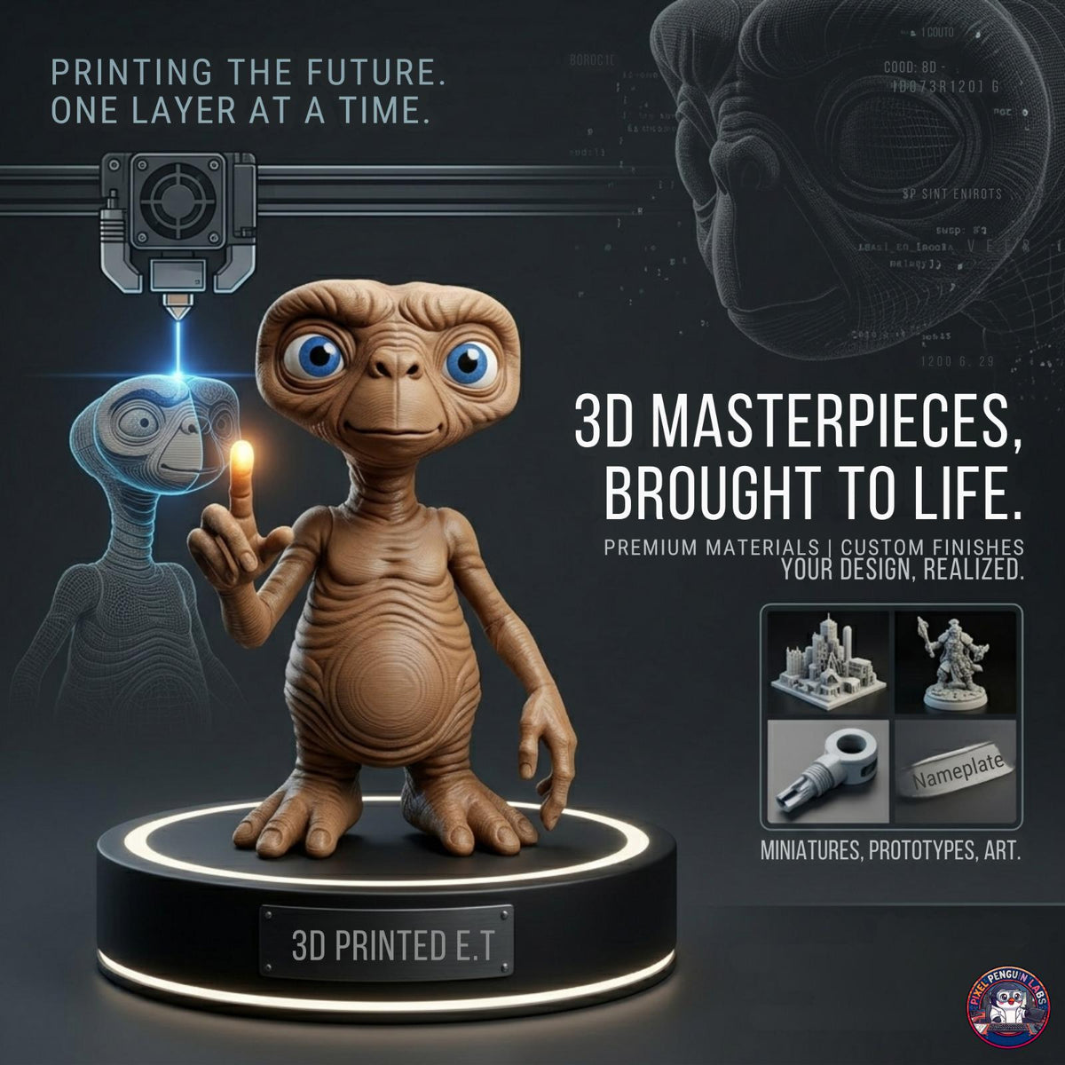 15.5" Extraterrestrial Figure With Working Light | Retro Sci-Fi Desk Decor 3D Printed