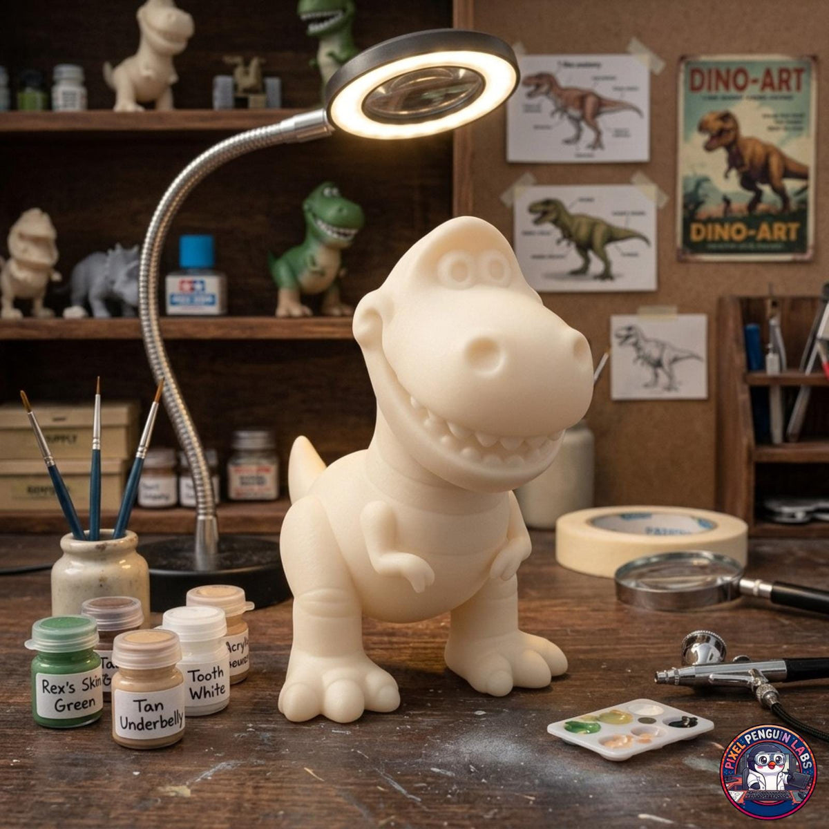 3D Printed T-Rex Dinosaur Figure | Customizable Prehistoric Desk Decor (Paint Kit)