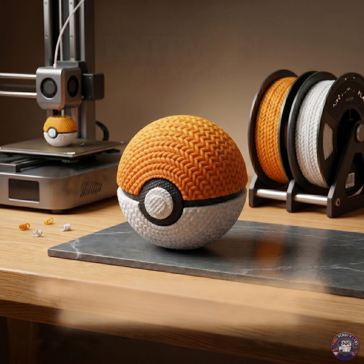 Knitted Poké Ball - 3D Printed