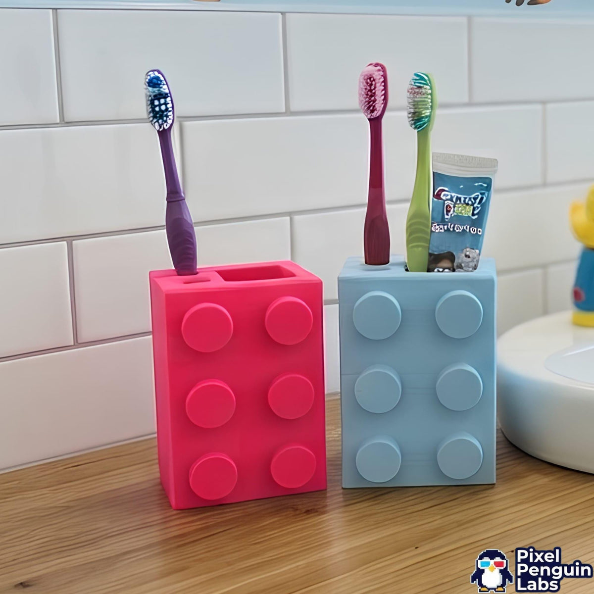 Colorful Building Block Toothbrush & Toothpaste Organizer