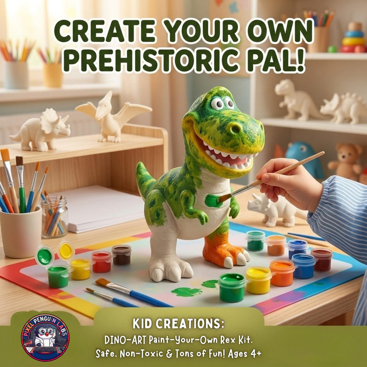 3D Printed T-Rex Dinosaur Figure | Customizable Prehistoric Desk Decor (Paint Kit)