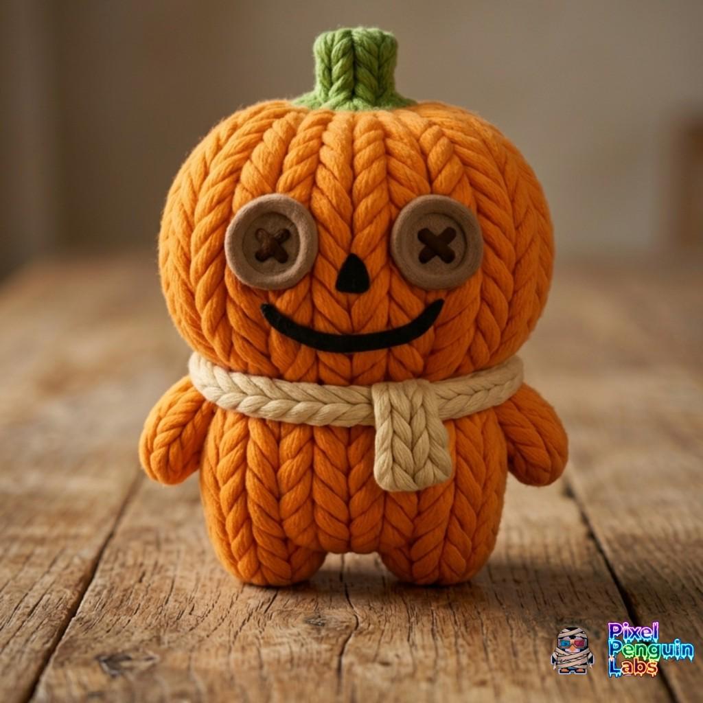 Knitted Pumpkin Keychain, 3D Printed Halloween Charm, Cute Autumn Bag Buddy