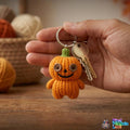 Knitted Pumpkin Keychain, 3D Printed Halloween Charm, Cute Autumn Bag Buddy