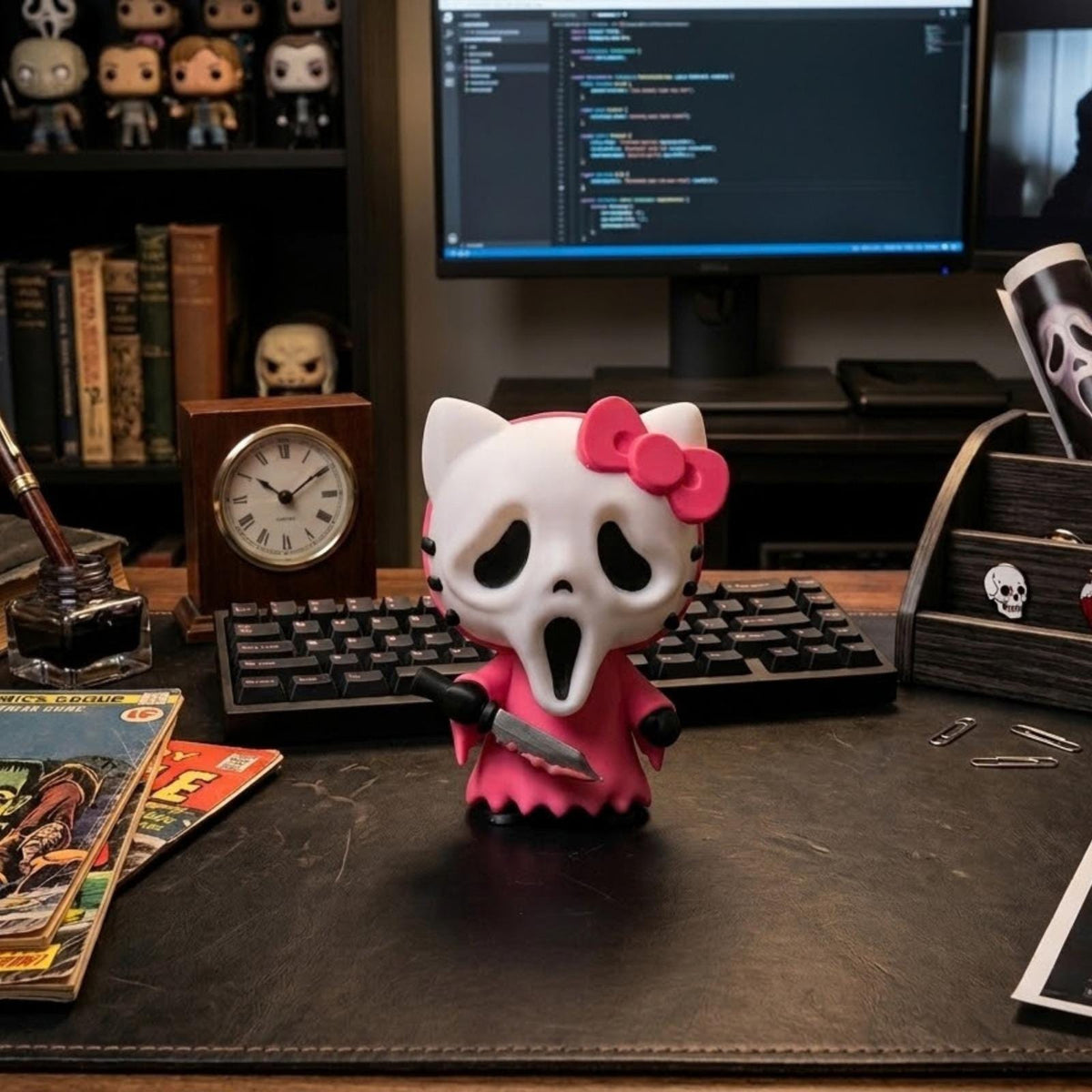 Screaming Kitty, 3D Printed Halloween Charm, Cute Autumn Bag Buddy