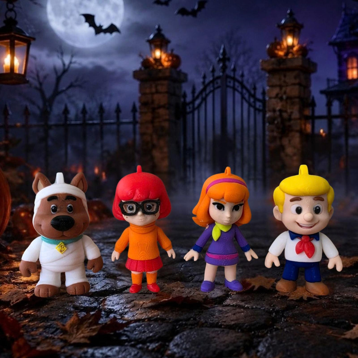 Retro Mystery Crew Keychains, 3D Printed Halloween Charm, Cute Autumn Bag Buddy
