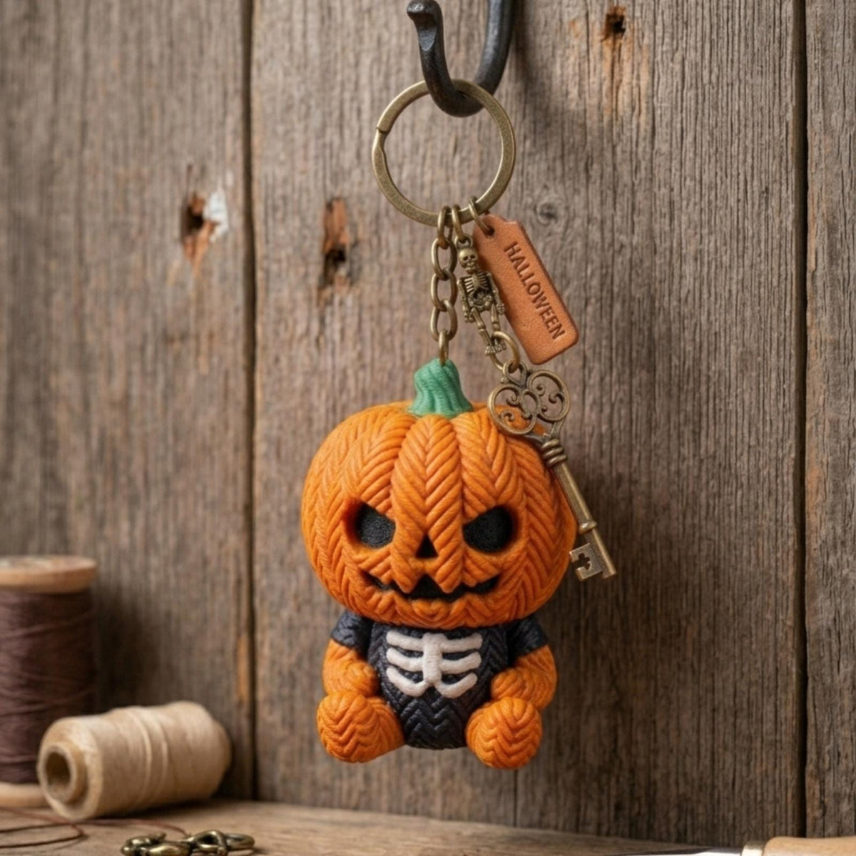 Knitted Pumpkin Keychain V2, 3D Printed Halloween Charm, Cute Autumn Bag Buddy