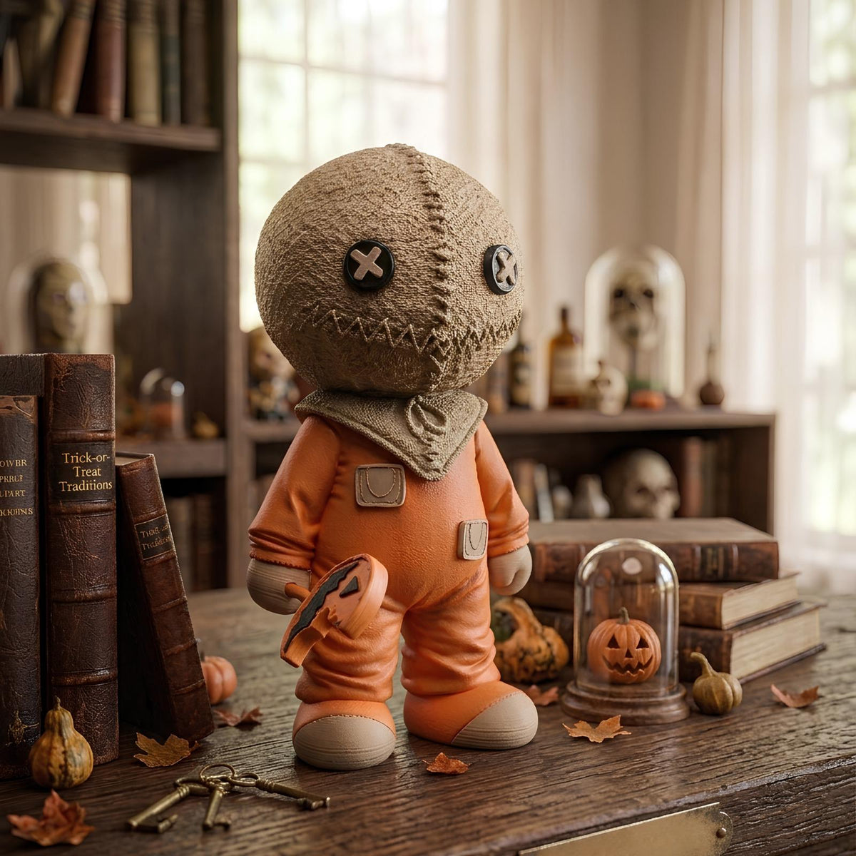 Burlap Boy Keychain, 3D Printed Halloween Charm, Cute Autumn Bag Buddy