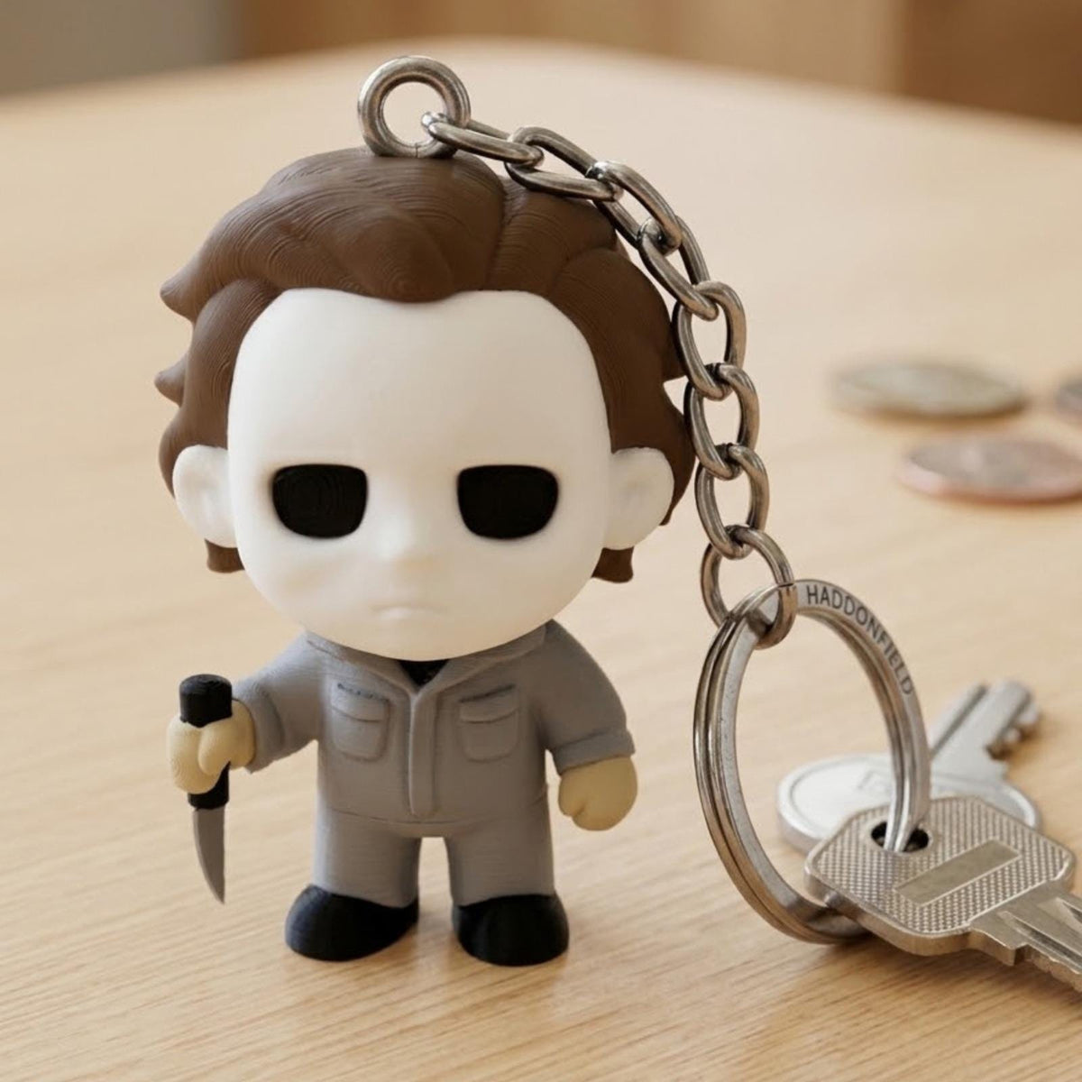Silent Slasher Keychain, 3D Printed Halloween Charm, Cute Autumn Bag Buddy