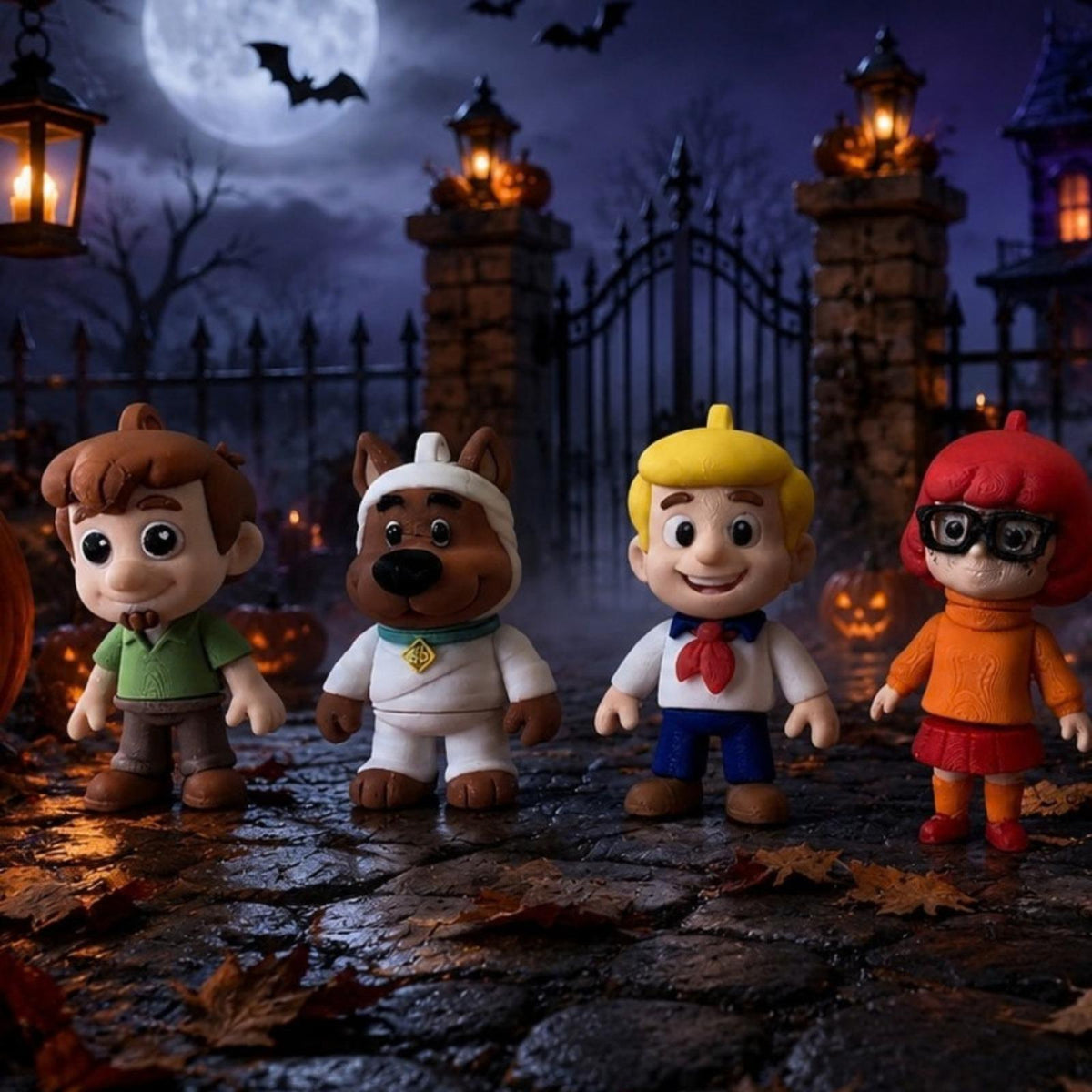 Retro Mystery Crew Keychains, 3D Printed Halloween Charm, Cute Autumn Bag Buddy