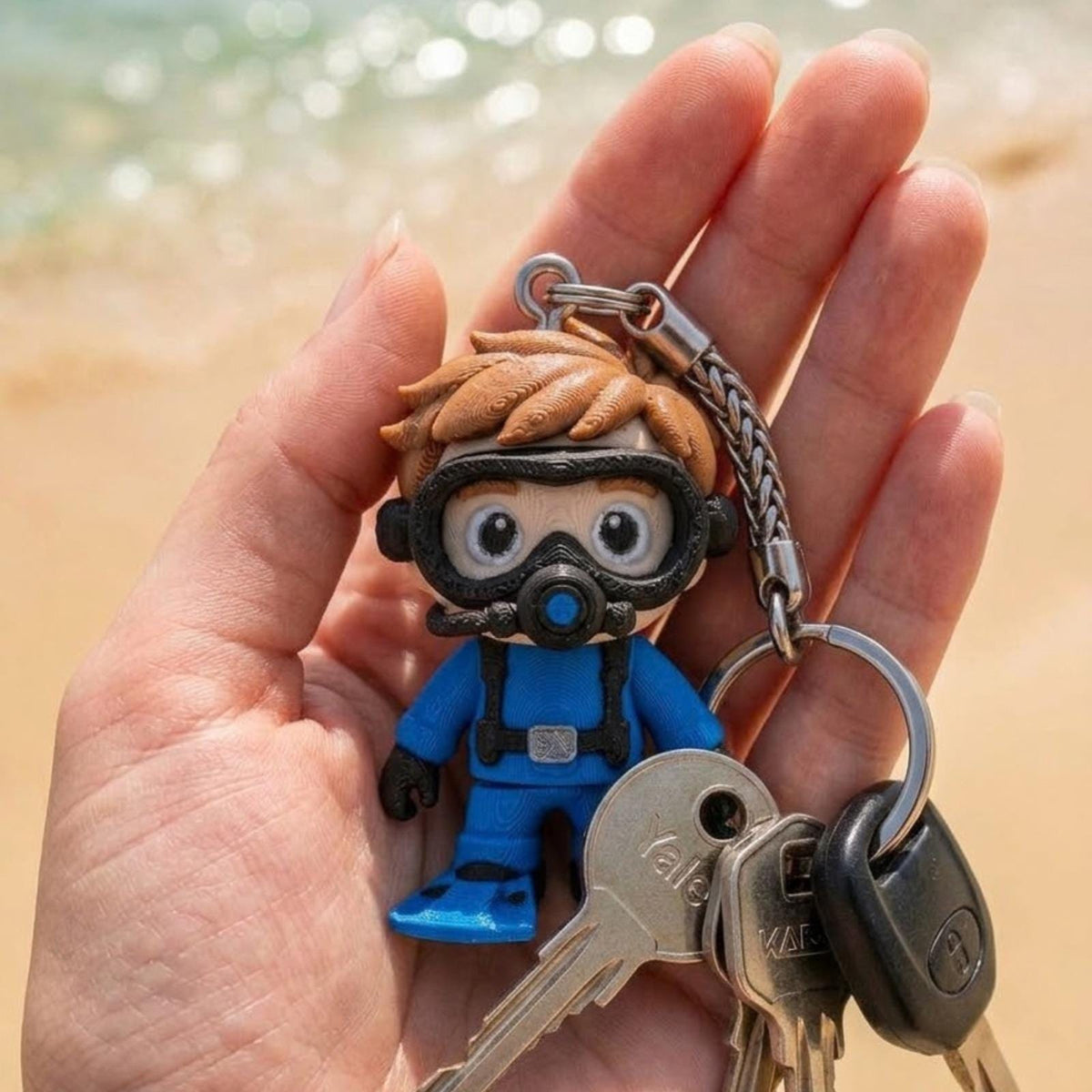 Scuba Diver Keychain, 3D Printed Halloween Charm, Cute Autumn Bag Buddy