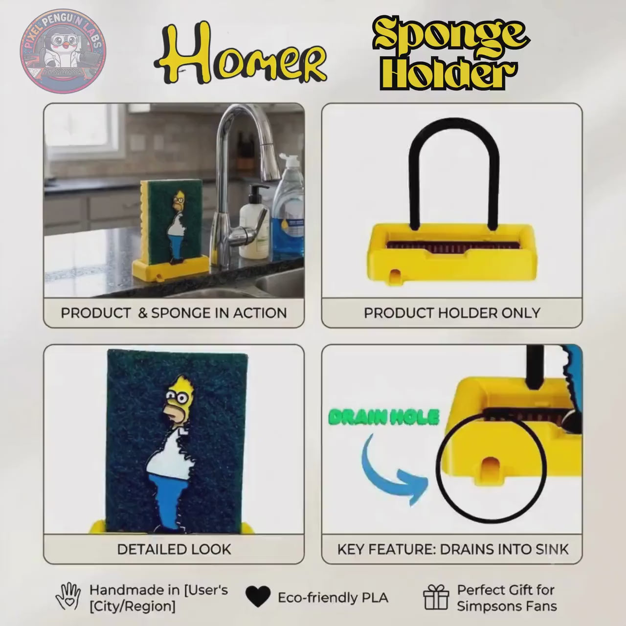 Simpson Meme Sponge Holder, 3D Printed Kitchen Sink Organizer Buy2Get1 FREE