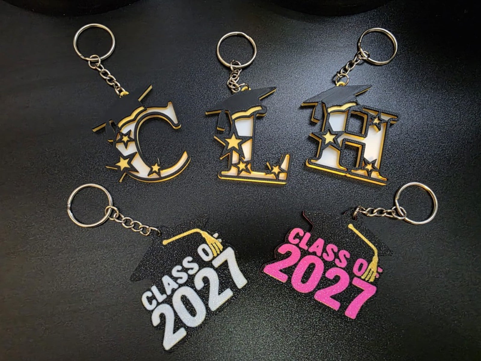Named letter and Class of 2027 RFID keychains